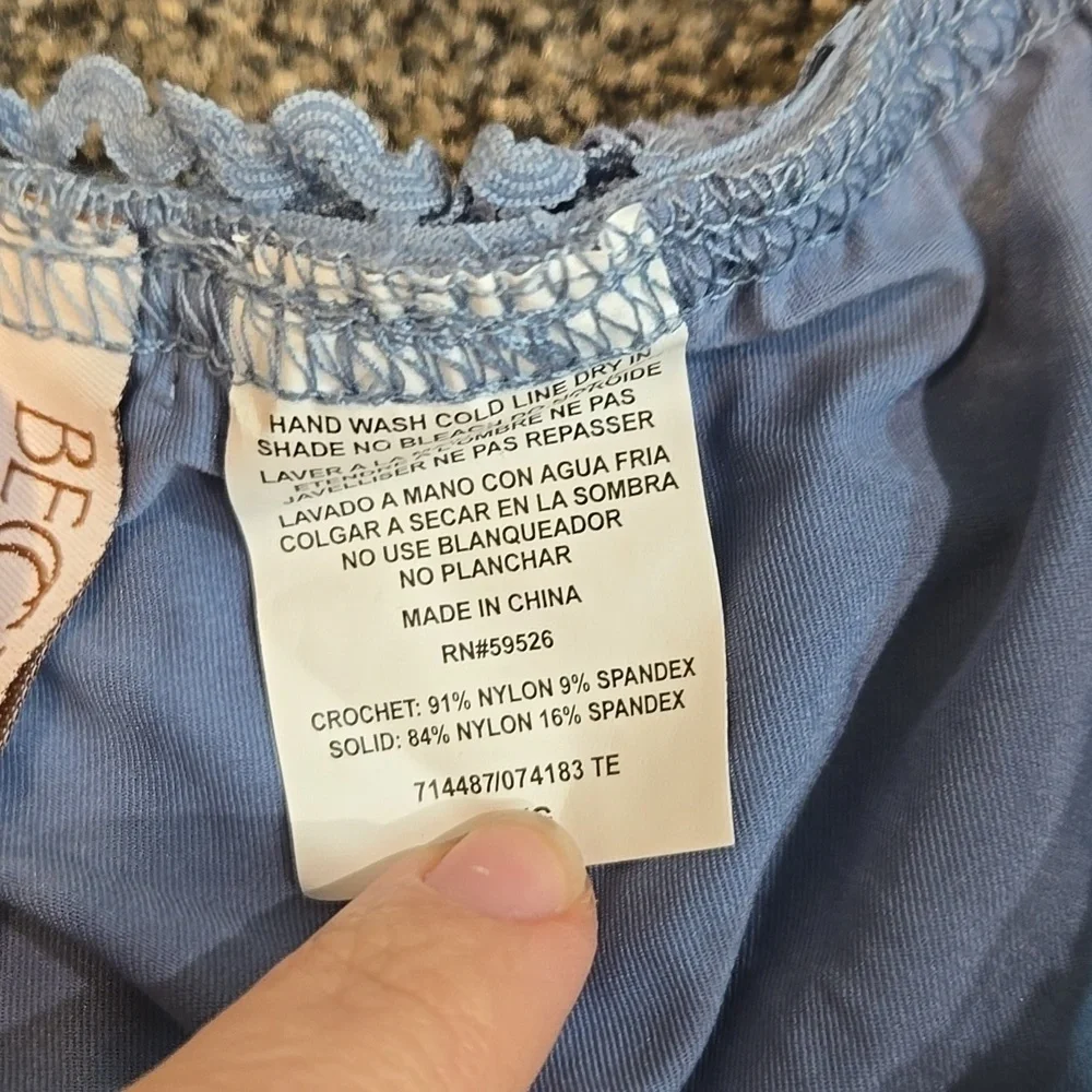 NWT Becca Elegant Lace Women's Swim Lace Panties - Blue Sz L
